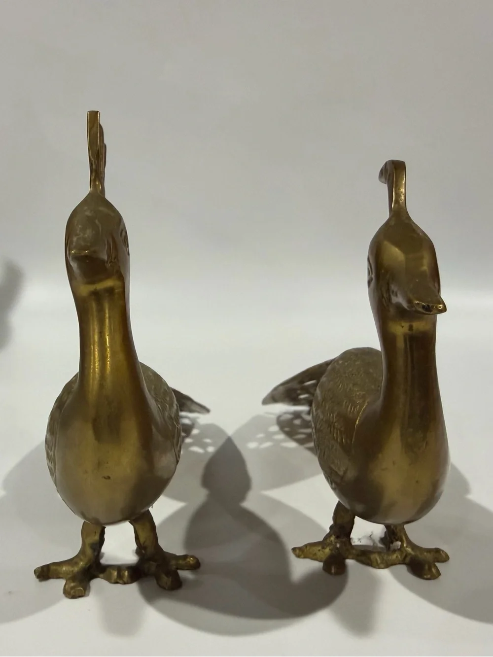 Vintage Set of 2 Brass Gold Peacocks Figurines MCM 10.5